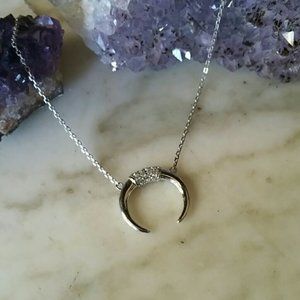 NWOT Sterling Silver Cz Crescent Horn Necklace
